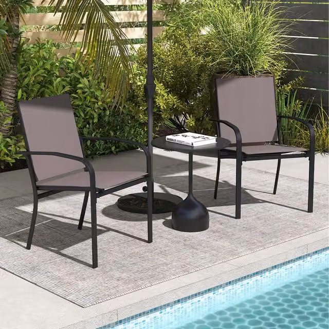 Set of 2 COSTWAY Modern Grey Metal Outdoor Stackable Sling Chairs