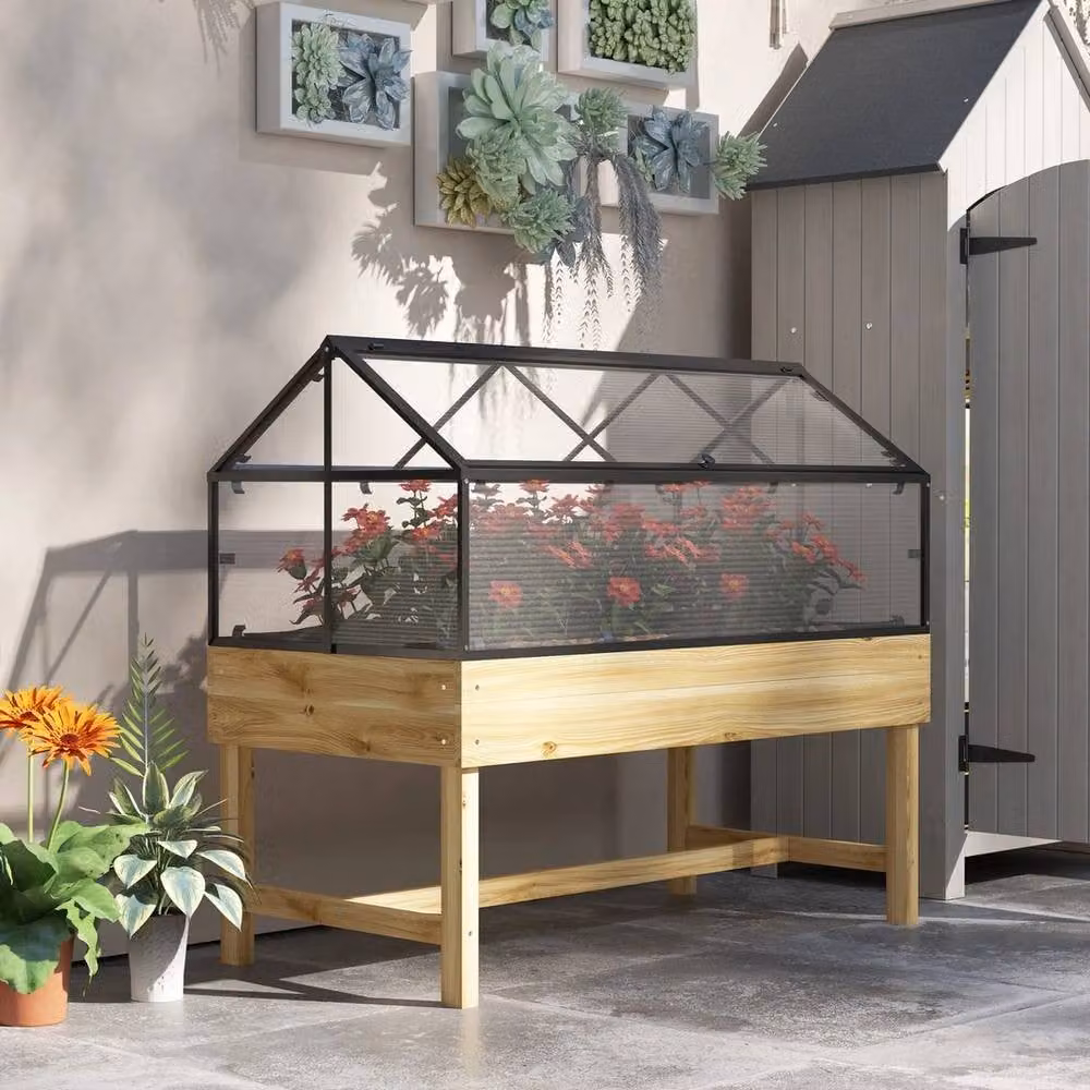 FLAVORA Raised Garden Bed with Transparent Polycarbonate Window and Flip Top, W/D/H: 120 x 103 x 60 cm – 2
