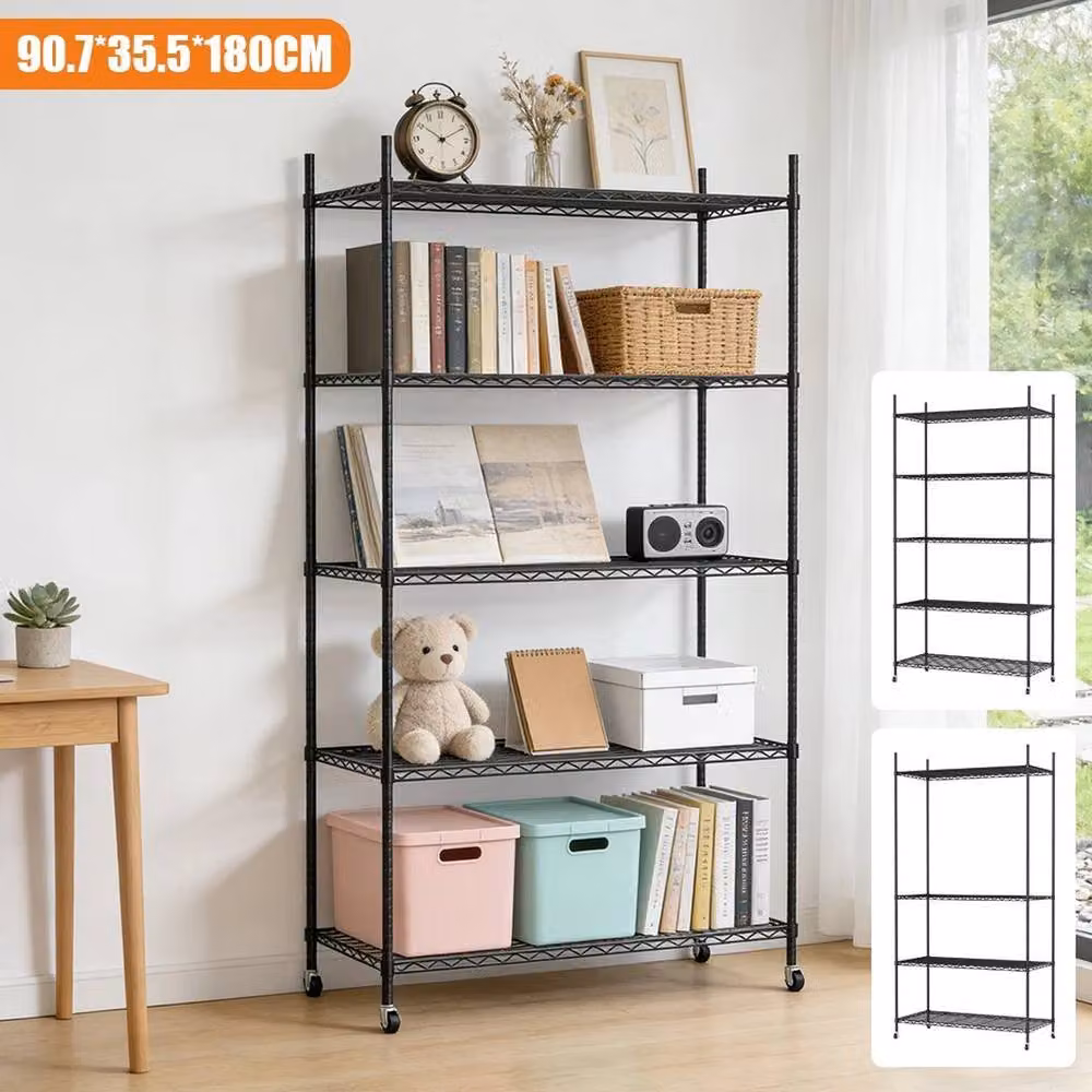PAWNORA 5 Tier Metal Storage Shelf Unit in Matt Black – 3