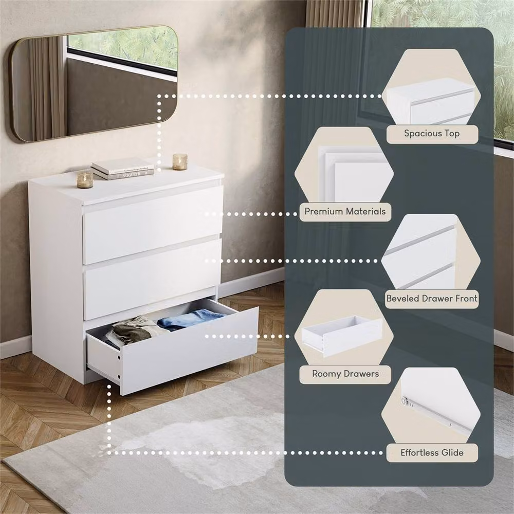 FORGEVIO White Modern 3 Drawer Bedside Chest – 3