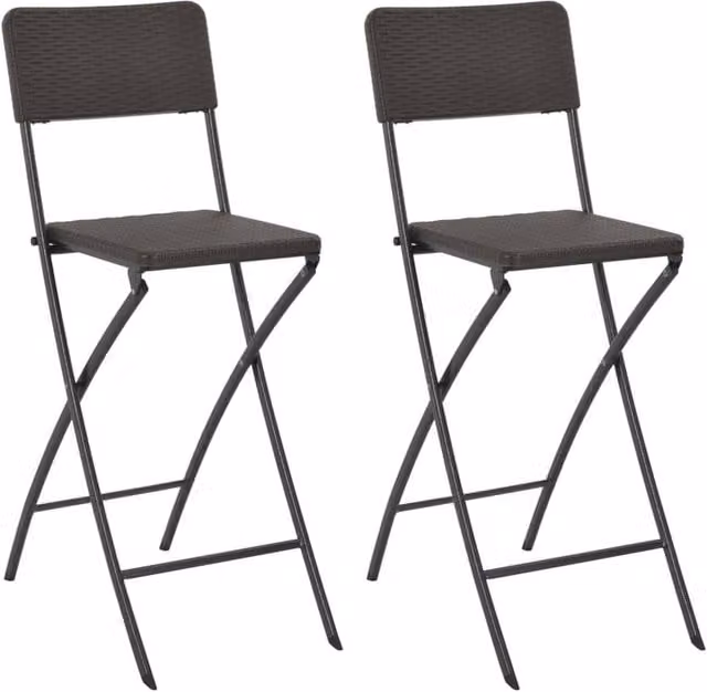 Berkfield Home Set of 2 Folding Bar Chairs in Brown Rattan Look with Steel and HDPE Construction – 1