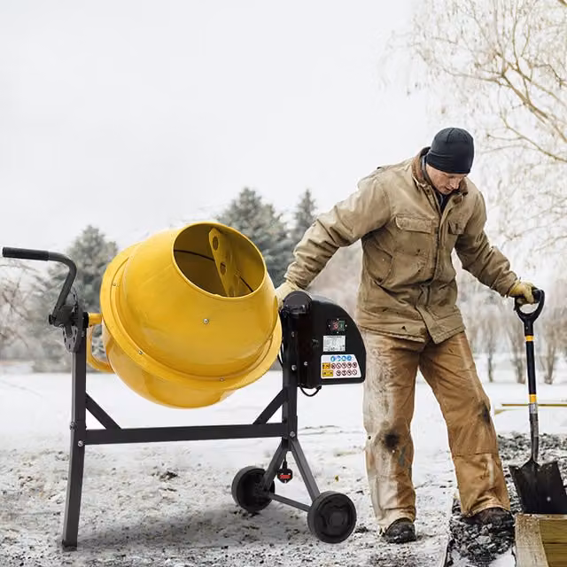 Livingandhome Electric Portable Cement Concrete Mixer with Wheels, Yellow, Height: 111 cm