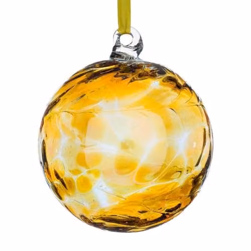 Sienna Glass Topaz Friendship Ball Hanging Glass Ornament in Amber and Yellow, 10 cm – 3