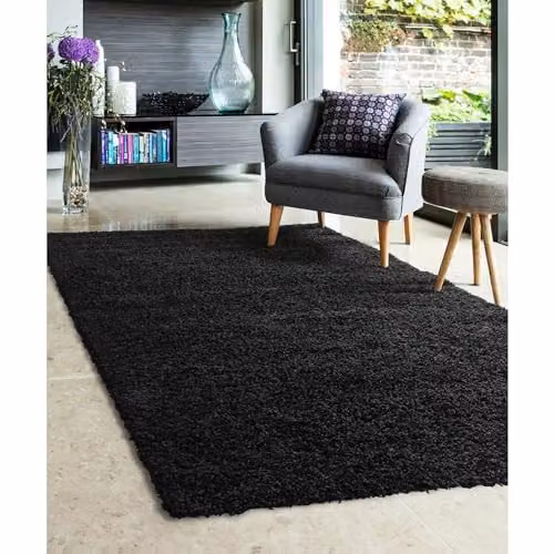 Modern Style Rugs Venus Shaggy Black Stain-Resistant Indoor Rug, W: 140 cm, L: 200 cm – 1