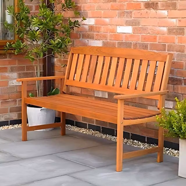 Marco Paul Classic 3-Seater Wooden Garden Bench in Brown, W/D/H: 145 x 68 x 95 cm – 1