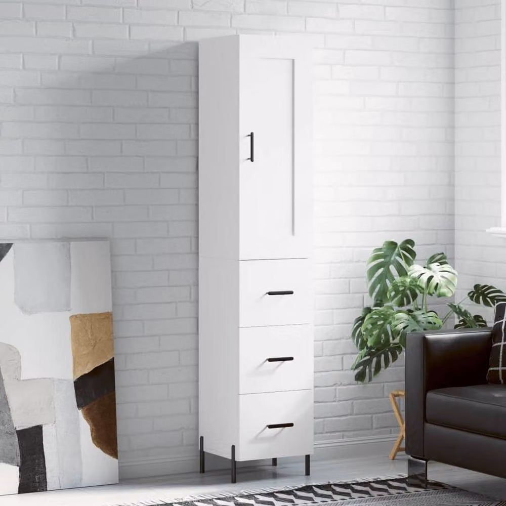 Berkfield Home Modern White Highboard with Hinged Doors and Internal Shelves, W/D/H: 34.5 x 34 x 180 cm – 2