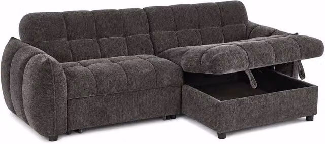 Furnishings For Less UK Fenton Grey Universal Corner Sofa Bed with Storage Chaise in Chenille Fabric