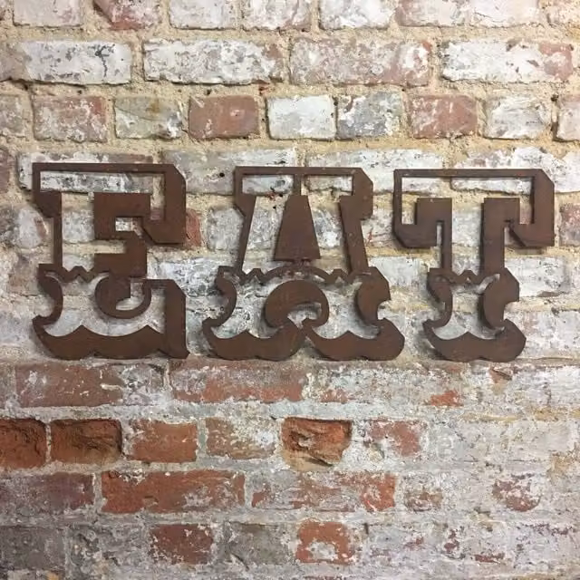 RW Norfolk Personalised Metal Letters Wall Plaque, Rusted Brown Industrial Typography Decor, Height: 30.48 cm