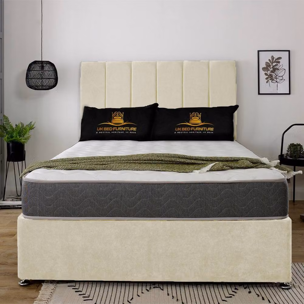 UK Bed Furniture Savannah Divan Bed Base with 26 Inch Headboard in Beige, Double, W/D/H: 140 x 200 cm – 2