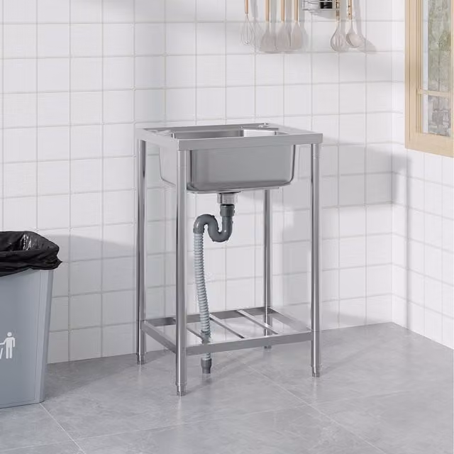Komore Freestanding Single Bowl Stainless Steel Kitchen Sink in Silver