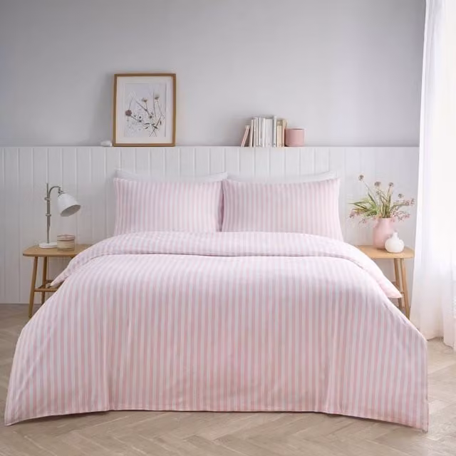Portfolio Home Pink Striped Duvet Cover Set, W: 140 cm, H: 200 cm