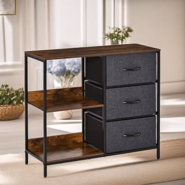 Pirlo Plush Brown Bedroom Chest with 3 Fabric Drawers and Shelves – 1