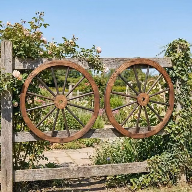 VOGREX Set of 4 Brown Vintage Decorative Wooden Wagon Wheels – 1