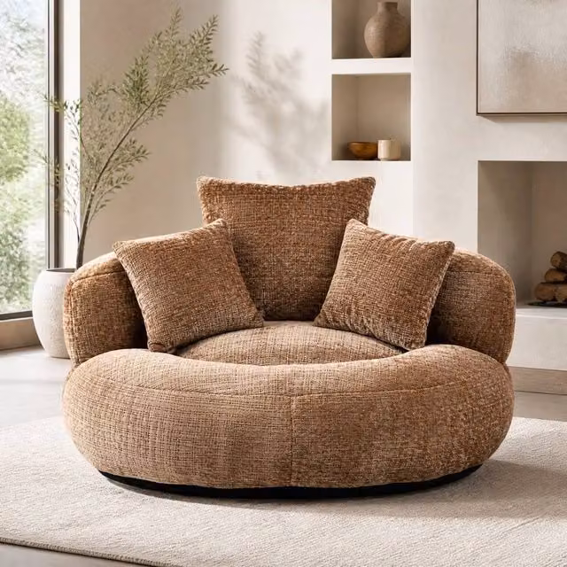 STILVORA Bean Bag Chair with Armrests in Brown Chenille