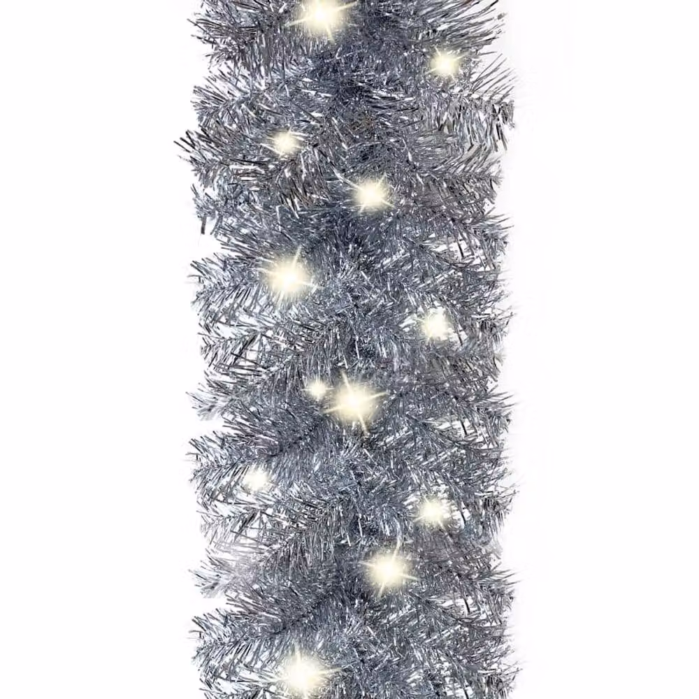 Berkfield Home Cosy Christmas Garland with Warm White LED Lights, Silver, 10 m – 5