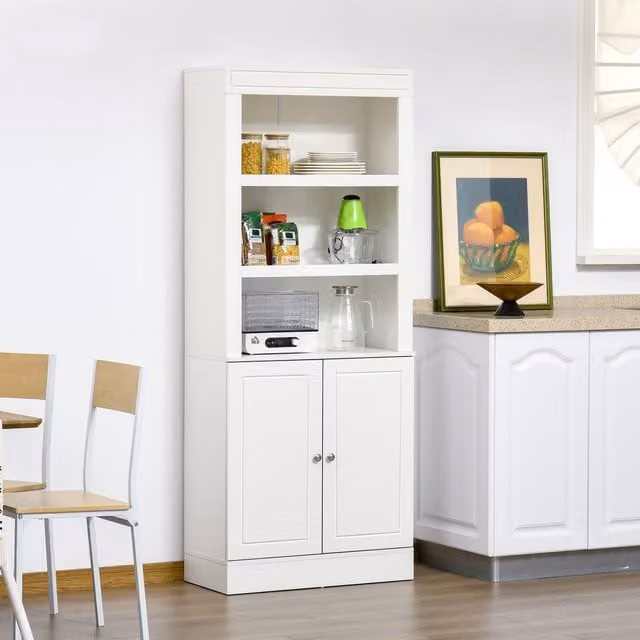 HOMCOM Modern White Kitchen Cupboard with 6-tier MDF Shelving