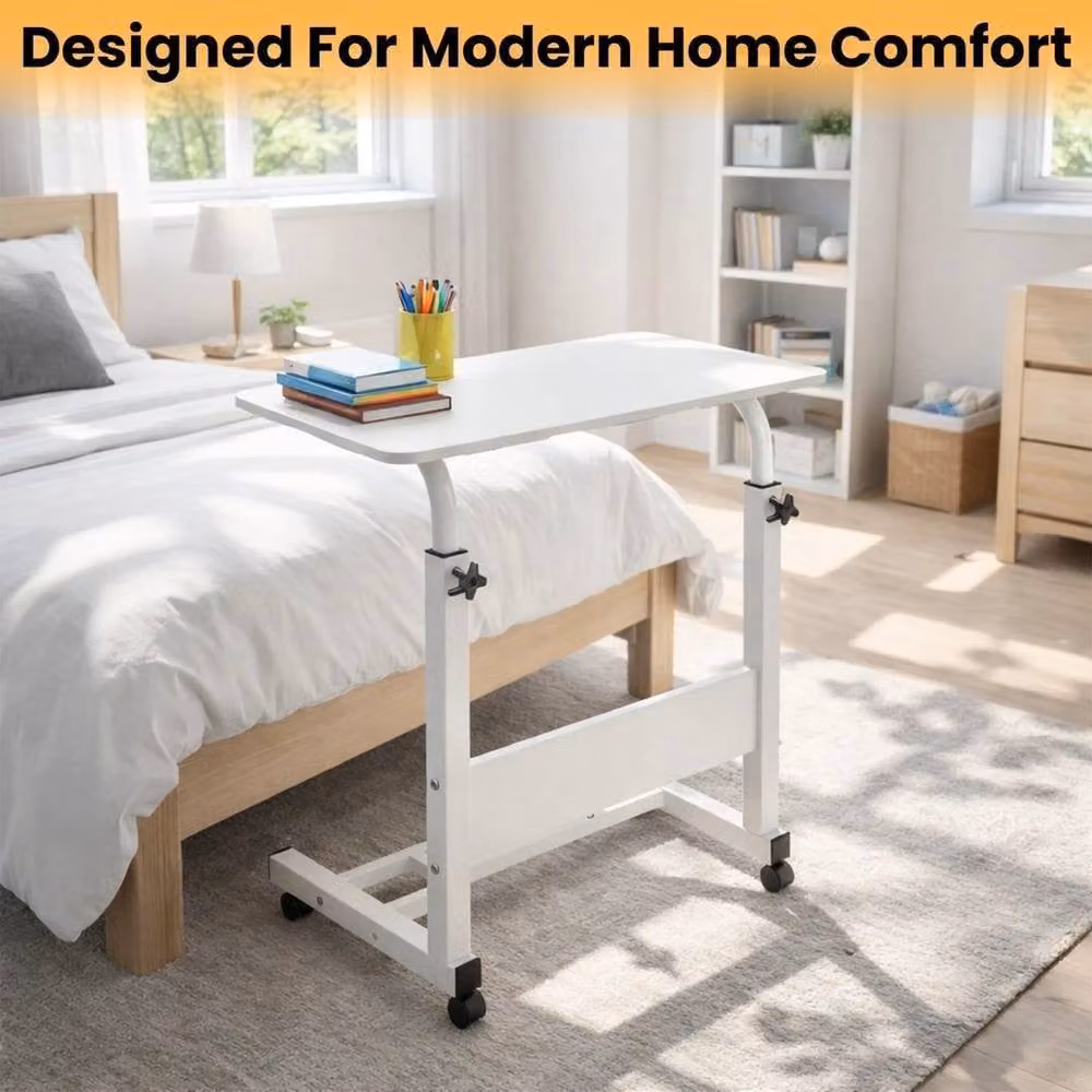 FORGEVIO Height Adjustable Laptop Desk in White with Metal Sled Base – 3