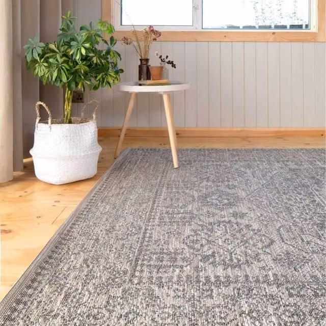 The Rug House Moroccan Medallion Design Outdoor Rug, Grey, W: 170 cm, D: 120 cm