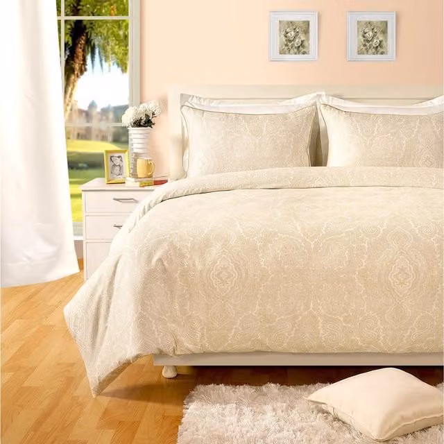 Roseley Cotton Paisley Printed Duvet Cover and Pillowcase Set in Beige and Multicolour, 140 x 200 cm