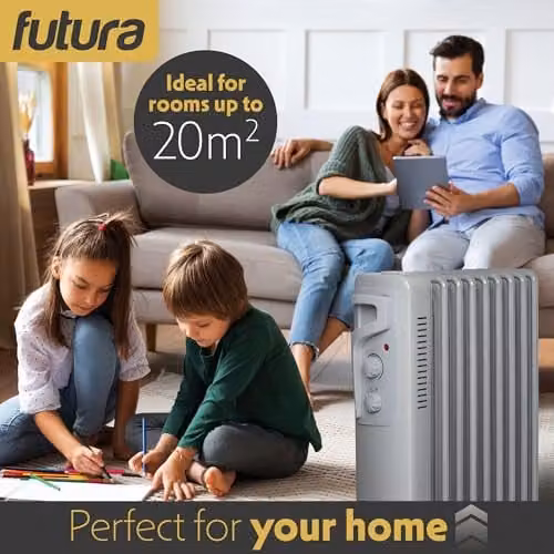 Futura 2000W Oil Filled Radiator, Portable Freestanding Electric Heater in Grey – 6