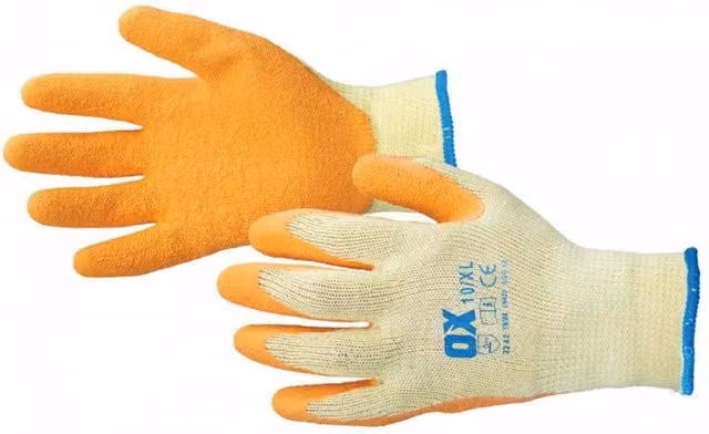 OX Tools Latex Grip Gloves, Orange, Medium