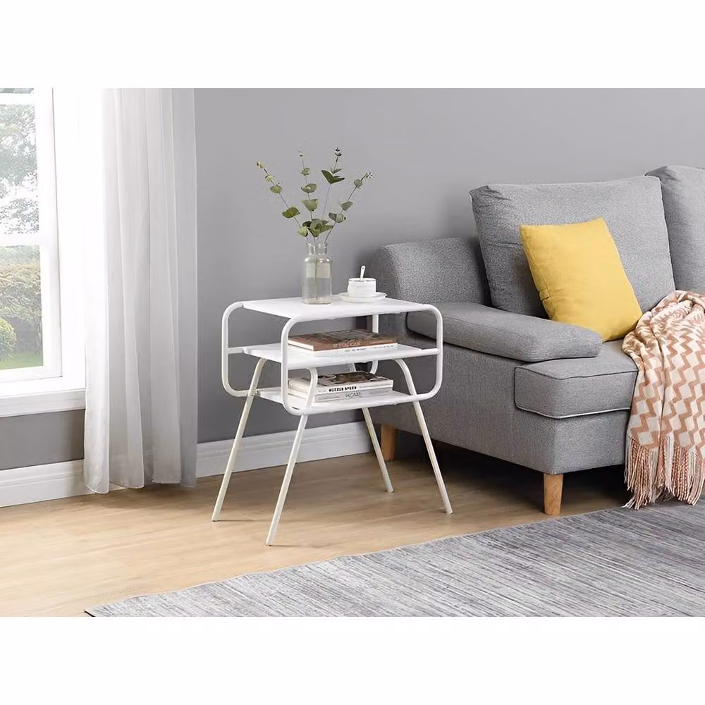 KORVIXA White 3-Tier Modern Square End Table and Sofa Side Table with Storage – 2