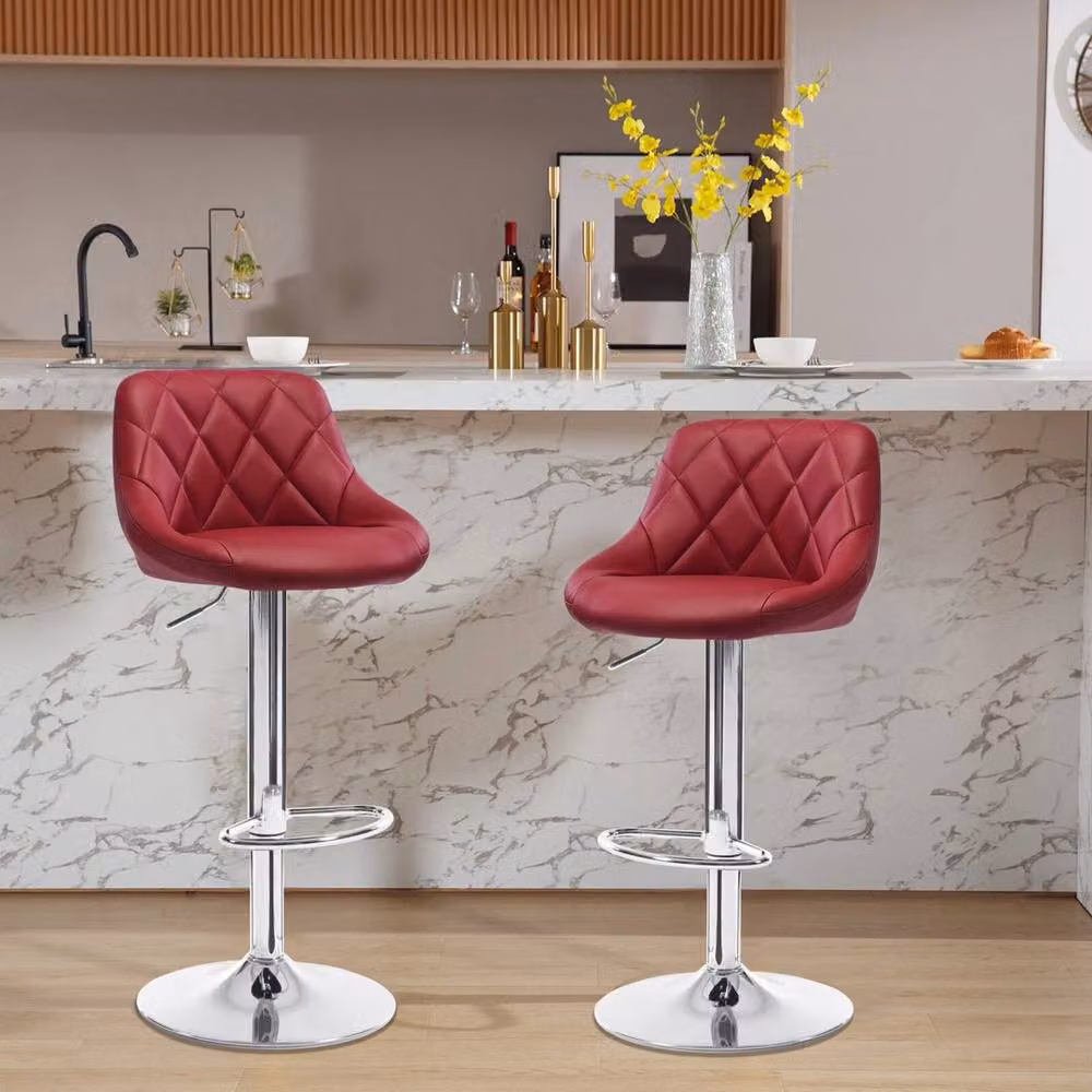 FORGEVIO Set of 2 Modern Swivel Bar Stools in Red Faux Leather with Metal Frame – 3