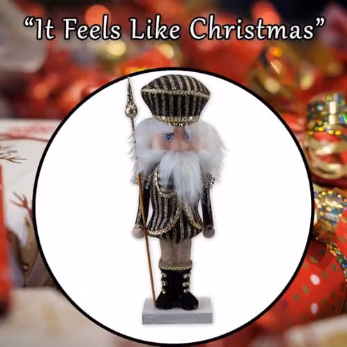 VFM e-Store Black and Gold Striped Christmas Nutcracker Tabletop Decoration H: 32 cm, W: 12 cm, D: 12 cm – 7