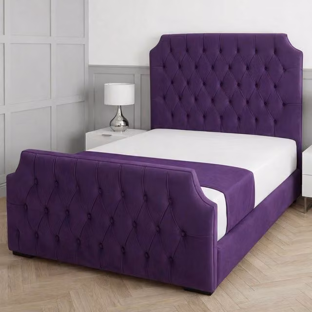 Living Comfort Bedz Westminster Single Upholstered Velvet Gas Lift Storage Bed in Purple, W/D/H: 90 x 190 cm