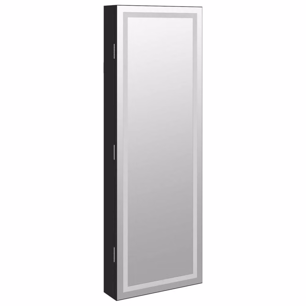Berkfield Home Wall Mounted Mirror Jewellery Cabinet with LED Lights in Matt Black – 3