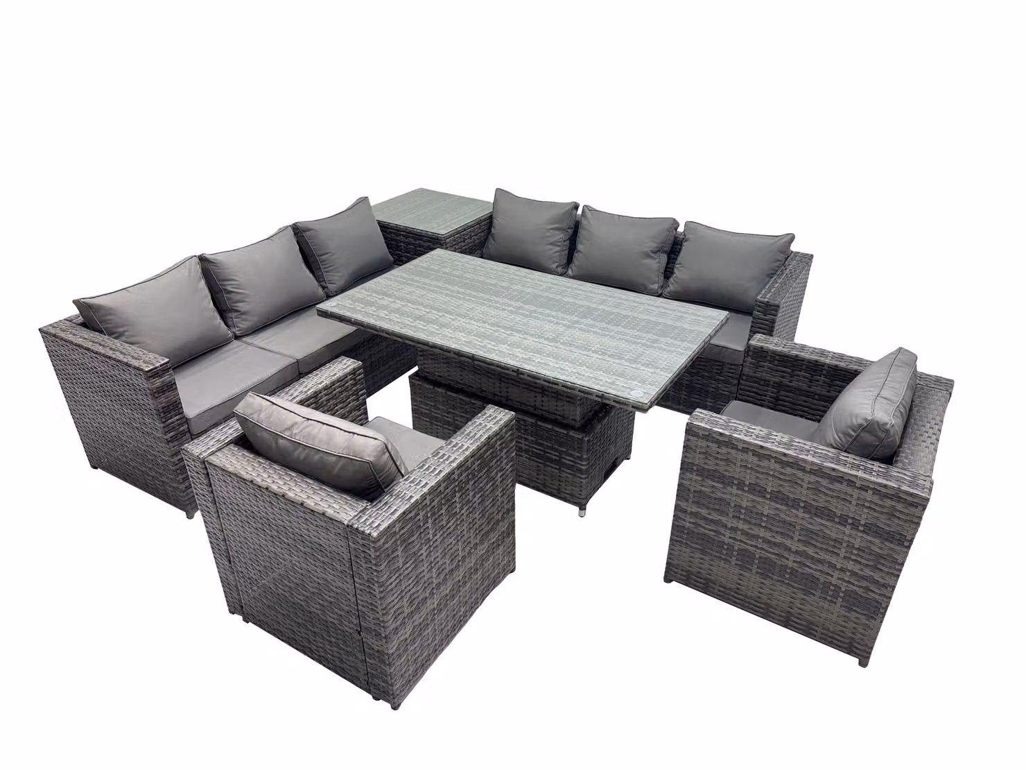Fimous 8 Seater Modern Outdoor Garden Rattan Furniture Set with Glass Side Table in Dark Grey – 2