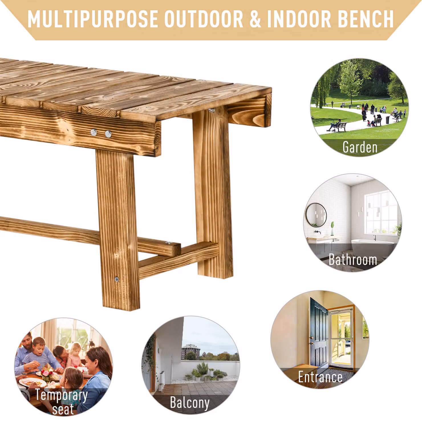 Outsunny Carbonised Fir 2-Seater Wooden Garden Bench in Brown, W/D/H: 110 x 38 x 35 cm – 3