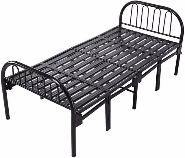 KORVIXA Heavy-Duty Folding Single Metal Bed Frame in Black, 90 x 190 cm – 1