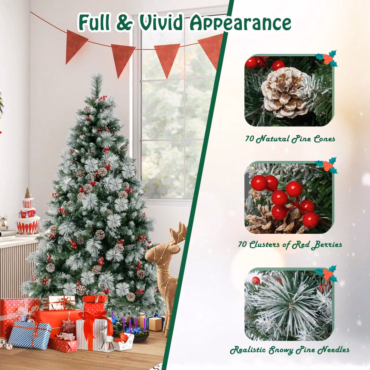 Costway 7ft Pre-Lit Artificial Green Christmas Tree with 400 LED Lights – 3