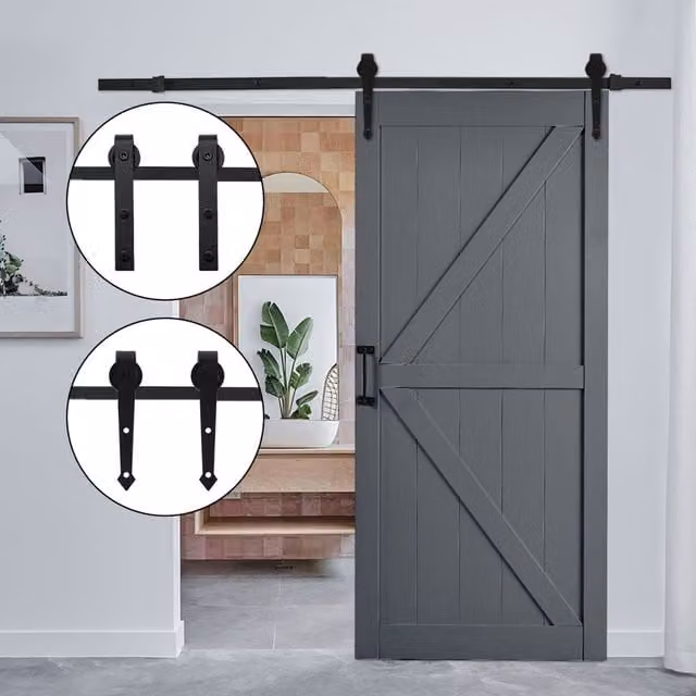 Livingandhome Rustic Arrow Shaped Barn Door Hardware Kit in Black