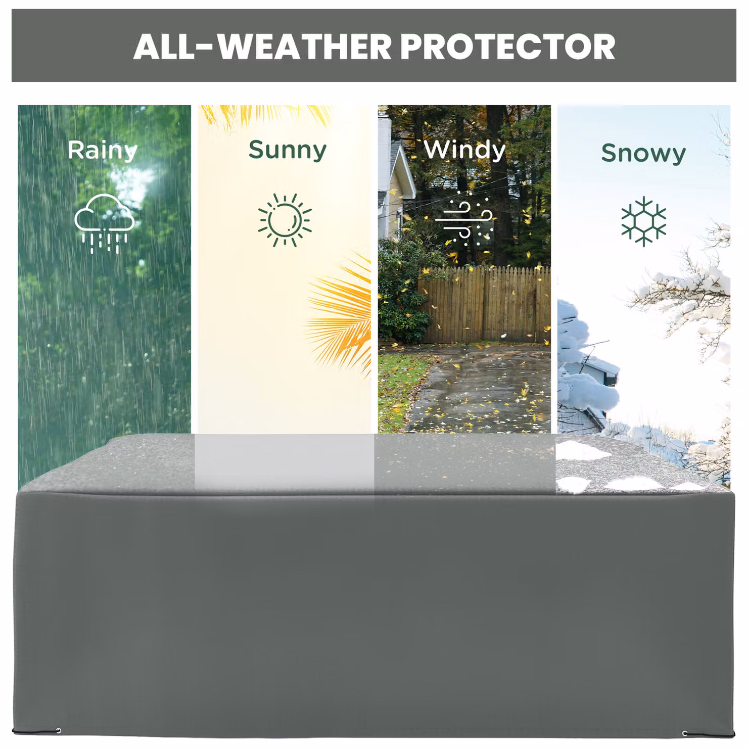 Outsunny Grey Oxford Patio Dining Set Protector, Waterproof and Water Repellent, W: 205 cm, D: 275 cm, H: 90 cm – 4