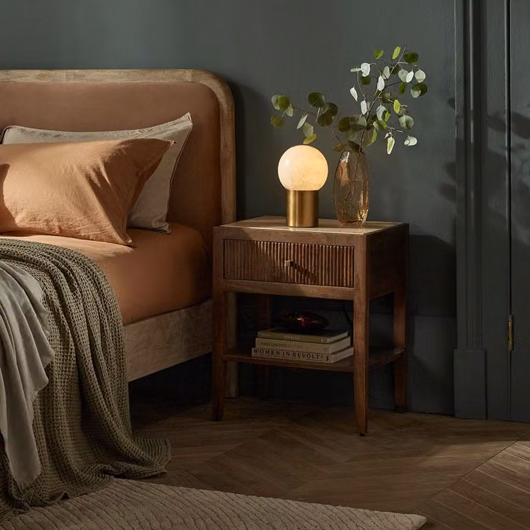 Atkin & Thyme Mirabelle Travertine Bedside Table in White, Beige and Brown, W/D/H: 40 x 40 x 60.5 cm
