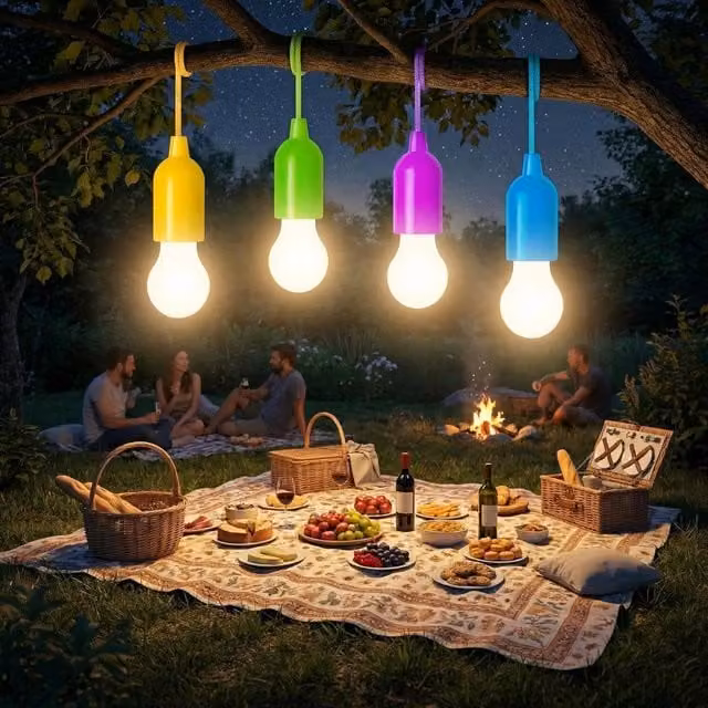 GloBrite Pack of 4 Battery Operated Multicolour Pull Cord LED Bulbs