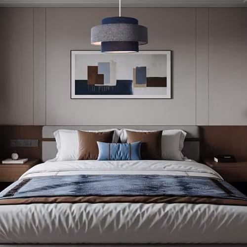 Happy Homewares Modern Blue and Grey Fabric Triple Tier Pendant Lamp Shade W/D/H: 20 x 30 x 30 cm – 5