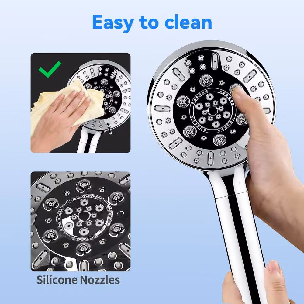 Resmo Silver Water Saving Handheld Shower Head with Filter, 8 Jet and Rain Settings, Round – 6