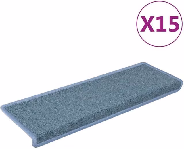 Berkfield Home Self-Adhesive Carpet Stair Treads, 15 Pieces, Blue, W: 65 cm, D: 21 cm, H: 4 cm