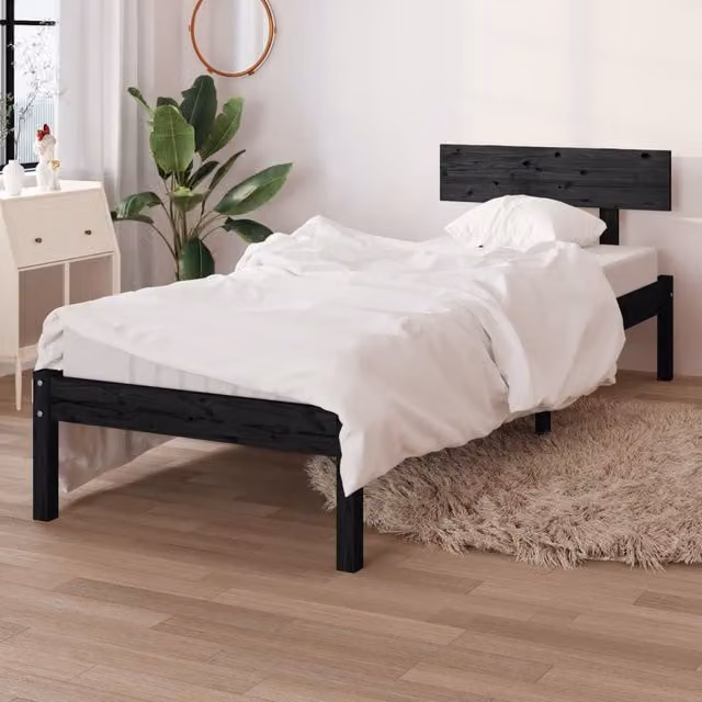 Berkfield Home Black Solid Wood Pine Bed Frame W: 90 cm, L: 200 cm