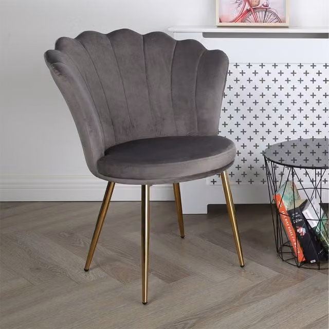 RayGar Freya Accent Chair with Petal Back Scallop Design in Grey Velvet