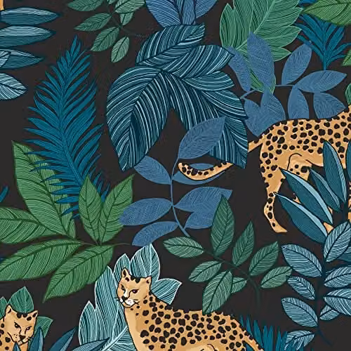 Graham & Brown Envy Cheetin Night Wallpaper in Navy Blue Animal Print