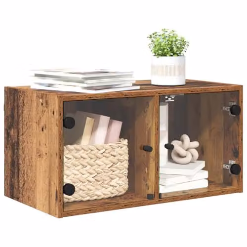 vidaXL Modern Wall Mounted Cabinet with Glass Doors in Old Wood Brown, W/D/H: 68 x 37 x 35 cm