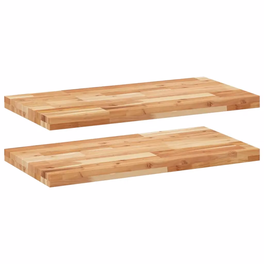 Berkfield Home Set of 2 Brown Oil Finished Solid Acacia Wood Floating Shelves, W/D/H: 100 x 40 x 4 cm