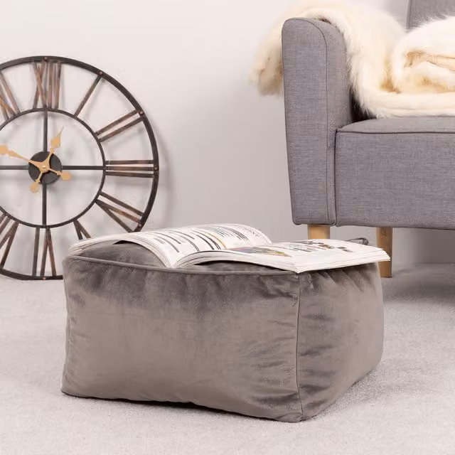 icon Amara Velvet Square Bean Bag Footstool in Charcoal Grey – 1