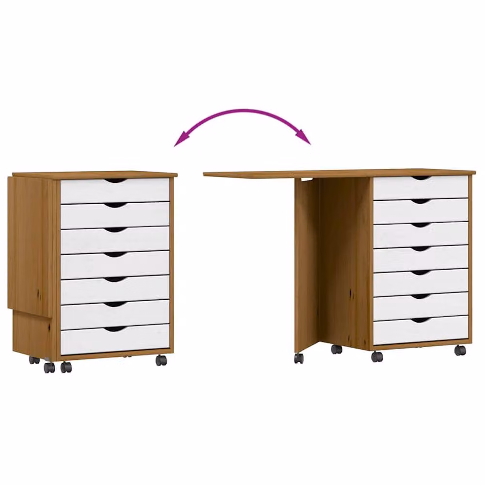 Berkfield Home Rolling Cabinet with Desk in Moss Honey Brown Solid Wood Pine, W: 74.5 cm, D: 39 cm, H: 105.5 cm – 5