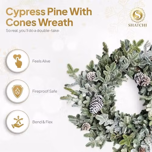 SHATCHI Cypress Pine Wreath in Green with Pine Cones, Diameter: 80 cm – 3