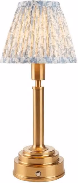 Netlighting Upton Rechargeable LED Table Lamp with Blue Fabric Shade and Gold/Brass Metal Base – 1
